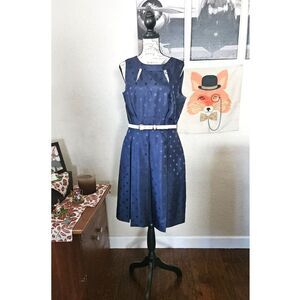 Tahari by Arthur S. Levine Blue Polka Dot Belted Dress 8